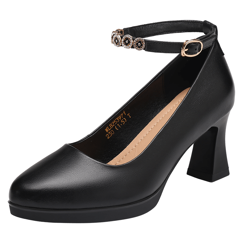 Red Dragonfly Women's Leather Summer Breathable Lightweight Commuting Fashion Mary Jane Shoes WLB253971 Black Size 36