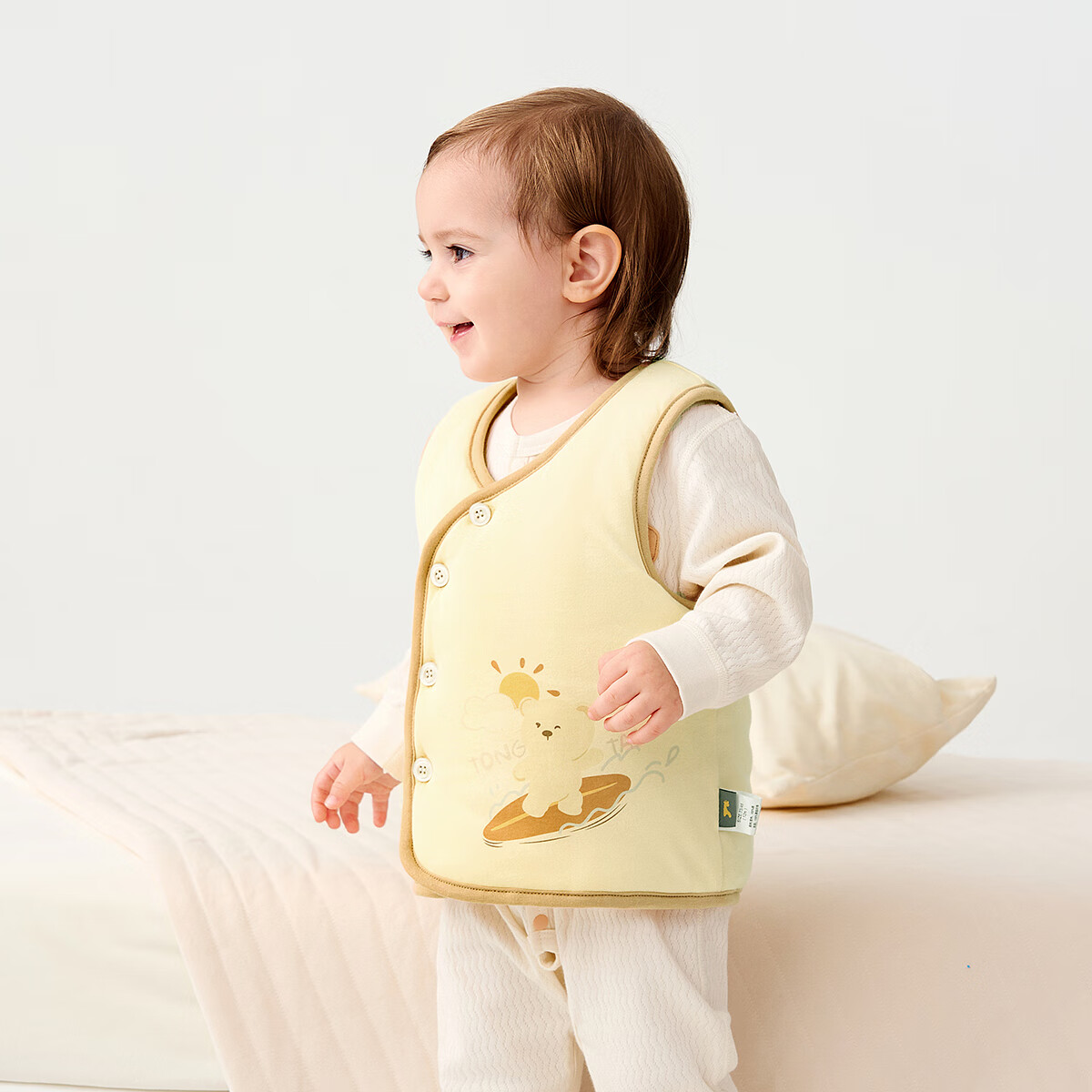 TONGTAI Baby Vest Autumn Winter Pure Cotton Padded Baby Clothes Sleeveless Cotton Jacket Yellow 80cm