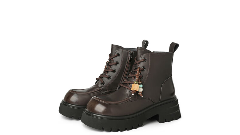 DAPHNE Women's Platform Martin Boots British Style Fleece-lined Versatile Ankle Boots Vintage Motorcycle Boots Black Size 37 11