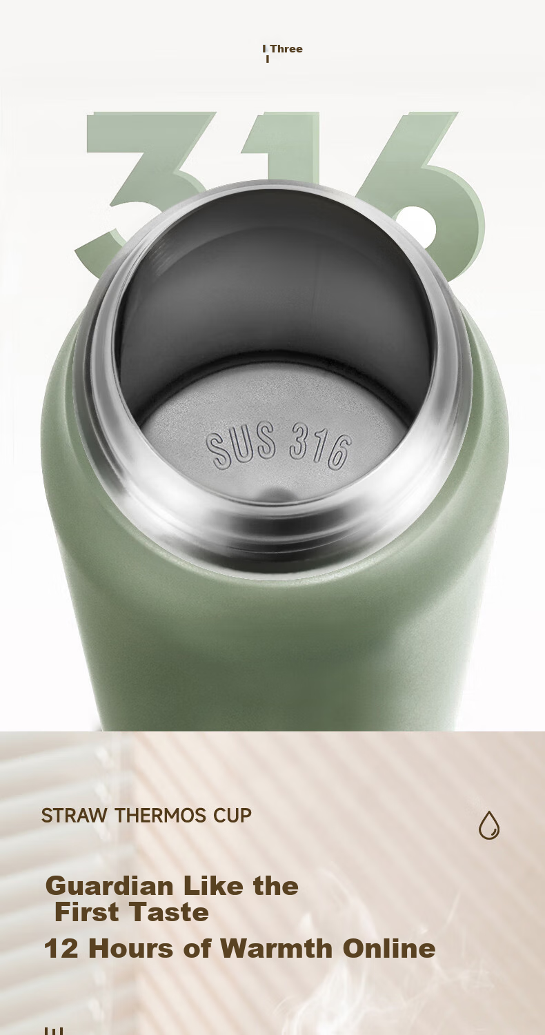 Peacock Flip-Top Cup with Straw, Insulated Tumbler, 316 Stainless Steel, One-Key Flip Lid, Women's Lipstick, Non-Fading, Portable 5