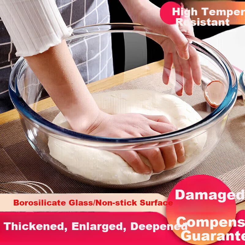 PAKCHOICE Non-Stick Mixing Bowl, Food Grade Borosilicate Glass Kneading Bowl for Kitchen, Salad Mixing, Filling, Baking, Egg Beating, Vegetable Washing And Dough Kneading