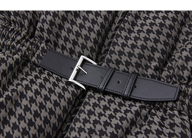 Dme [Northern Warm Oxygen Bar] Winter Small Stove 90% Duck Down Stand Collar PU Strap Waist Houndstooth Women's Down Jacket 5