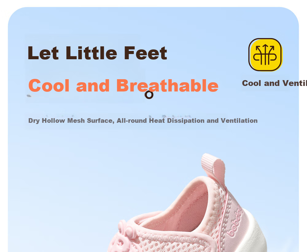 BOBDOG Children's Shoes, Baby Walking Sandals, Hollow Breathable Mesh, Soft Sole, Non-Slip, Boys And Girls Sneakers, Strawberry Pink, Size 23 5