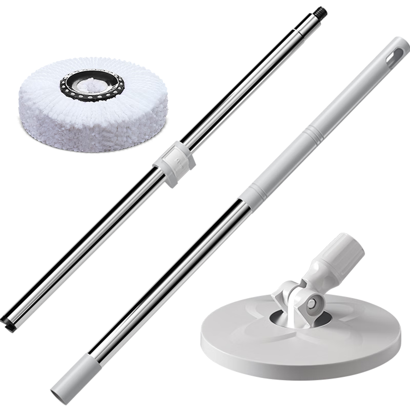 Baijiahaoshi Extended Rotating Mop Handle 124cm Hydraulic Effort-Saving Thickened Steel Tube Accessory with 1 Mop Cloth Set