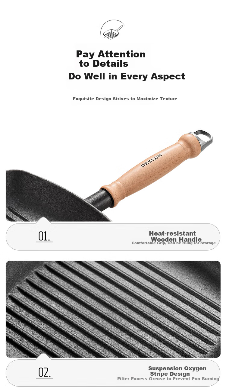 DES LON (DESLON) Enamel Steak Pan, Non-Coated Non-Stick, Household Flat-Bottom Griddle, for Grilling Eggs, Burgers, And Western Cuisine 11