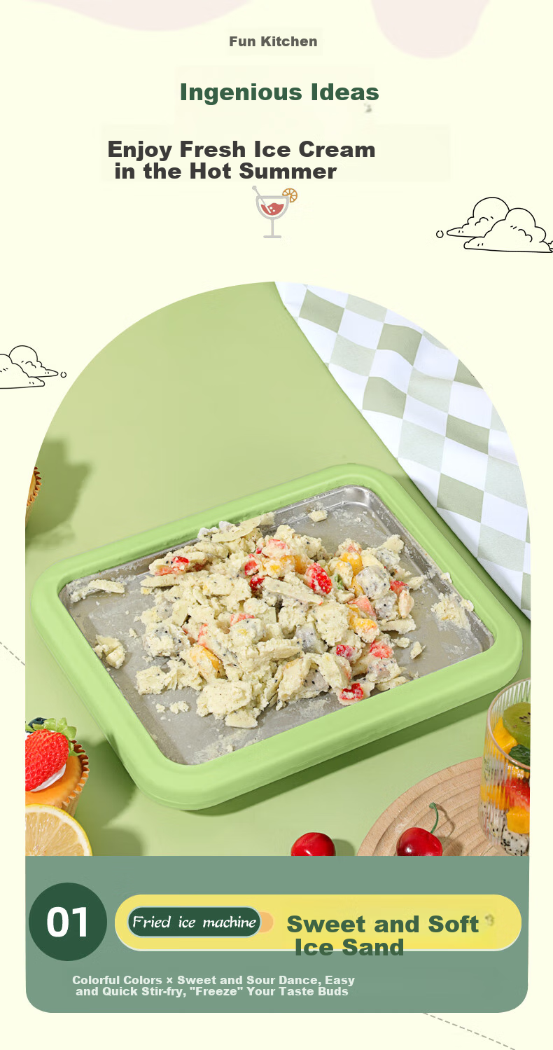 CHIGO Fried Yogurt Machine, Fried Ice Cream Machine, Children's DIY Ice Cream Maker, Home Use Slush Machine, Ice Making Tray CBP03, Gree 5