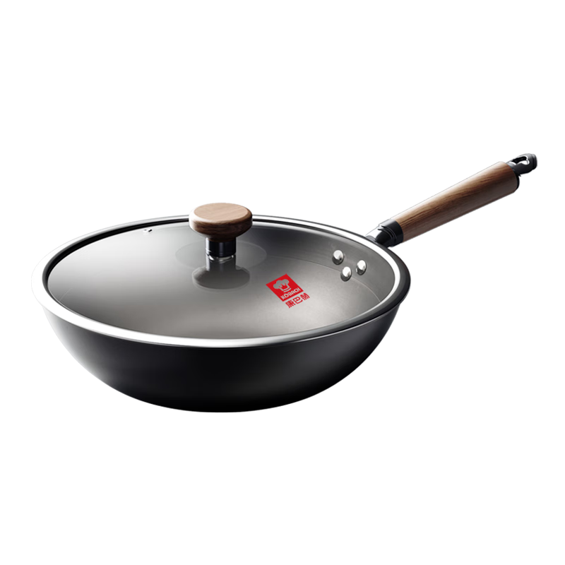 KOBACH Non-Stick Wok, Bionic Iron Pan without Coating, Household Flat-Bottom Frying Pan, Universal 0 Coating, No Seasoning Required, 34cm