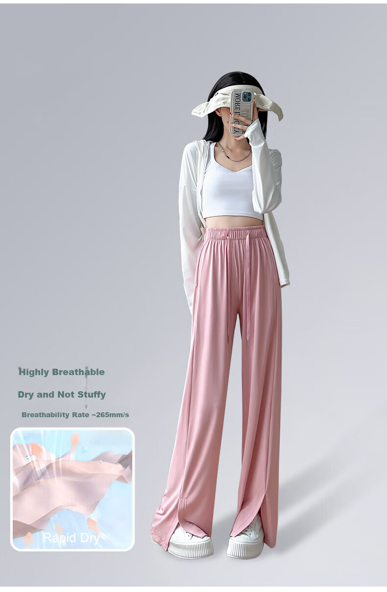 Langsha Women's Ice Silk Wide-Leg Sun Protection Pants Straight Quick-Dry Casual Breathable Sports Slimming Anti-Mosquito Long Pants 11