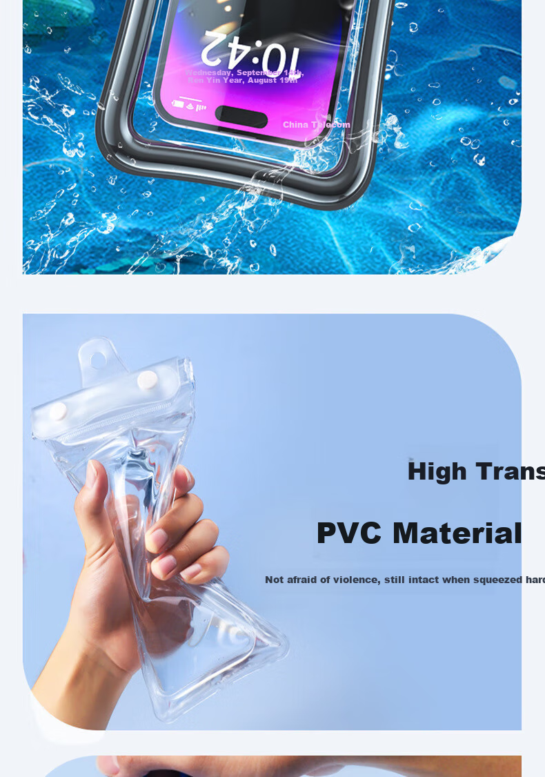 Bahainiao Waterproof Phone Pouch with Touchscreen Functionality, Airbag Protection, Shockproof, Suitable for Swimming, Travel, Hot Springs, Underwater Delivery Riders, with Strap 7