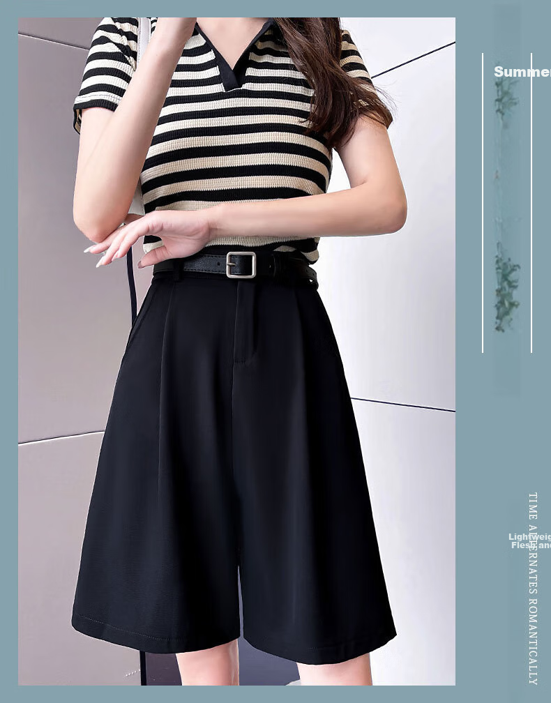 LangSha Women's Summer New 2025 Style High-End Casual A-Line Wide-Leg Shorts with High-Waist Design for Commuting 1