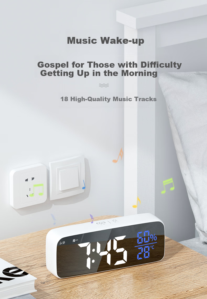 BBA Alarm Clock Smart Electronic Night Light Multifunctional Wall-Mounted Large Size Desk Clock for Living Room And Bedroom, Simple White Extended Version Back-To Seaso 3