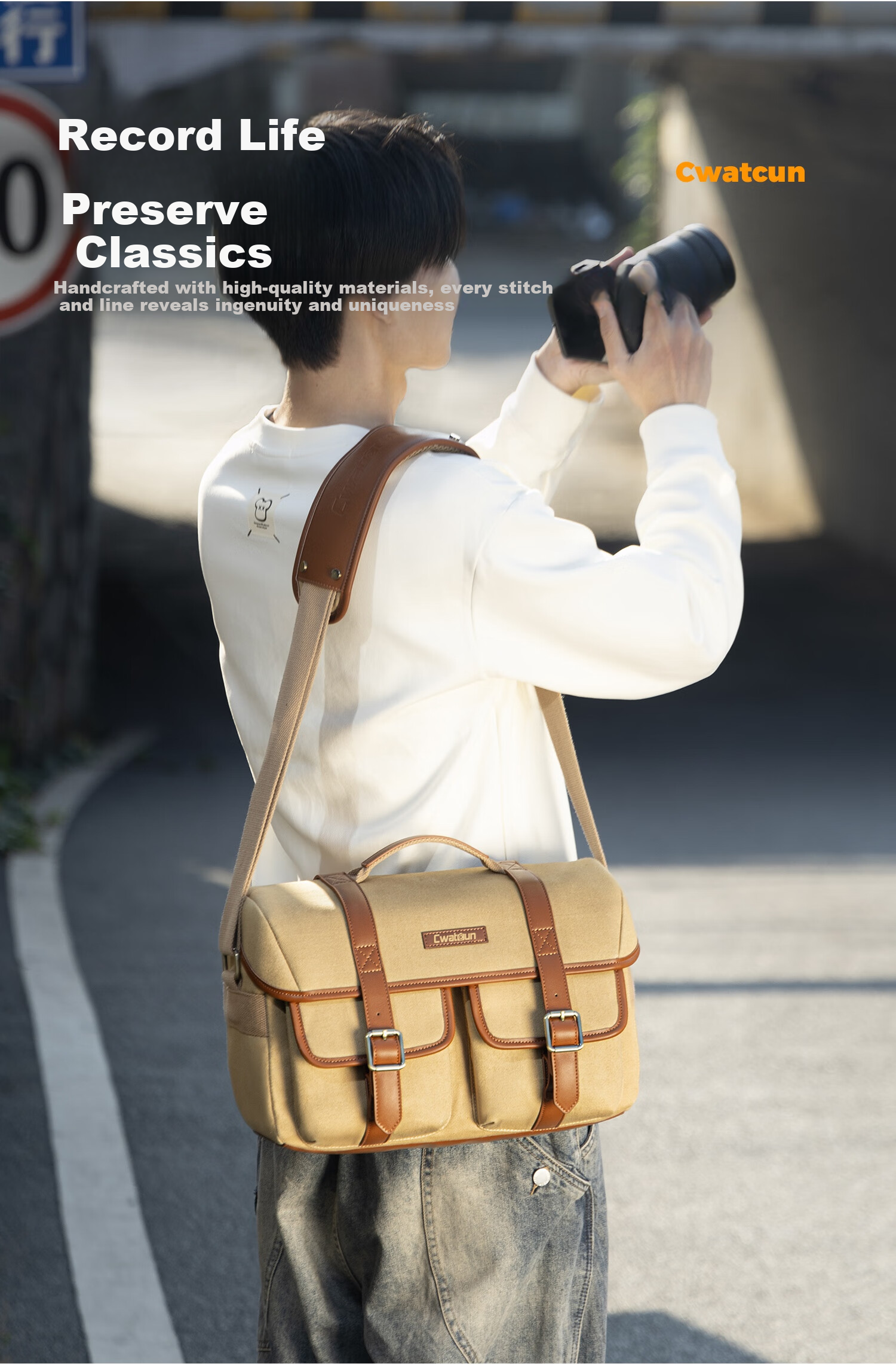 CWATCUN Shoulder Camera Bag, Cambridge Style, Lens And DSLR Storage Bag, Unisex Crossbody Photography Bag, Suitable for Fuji, Sony, Cano 6
