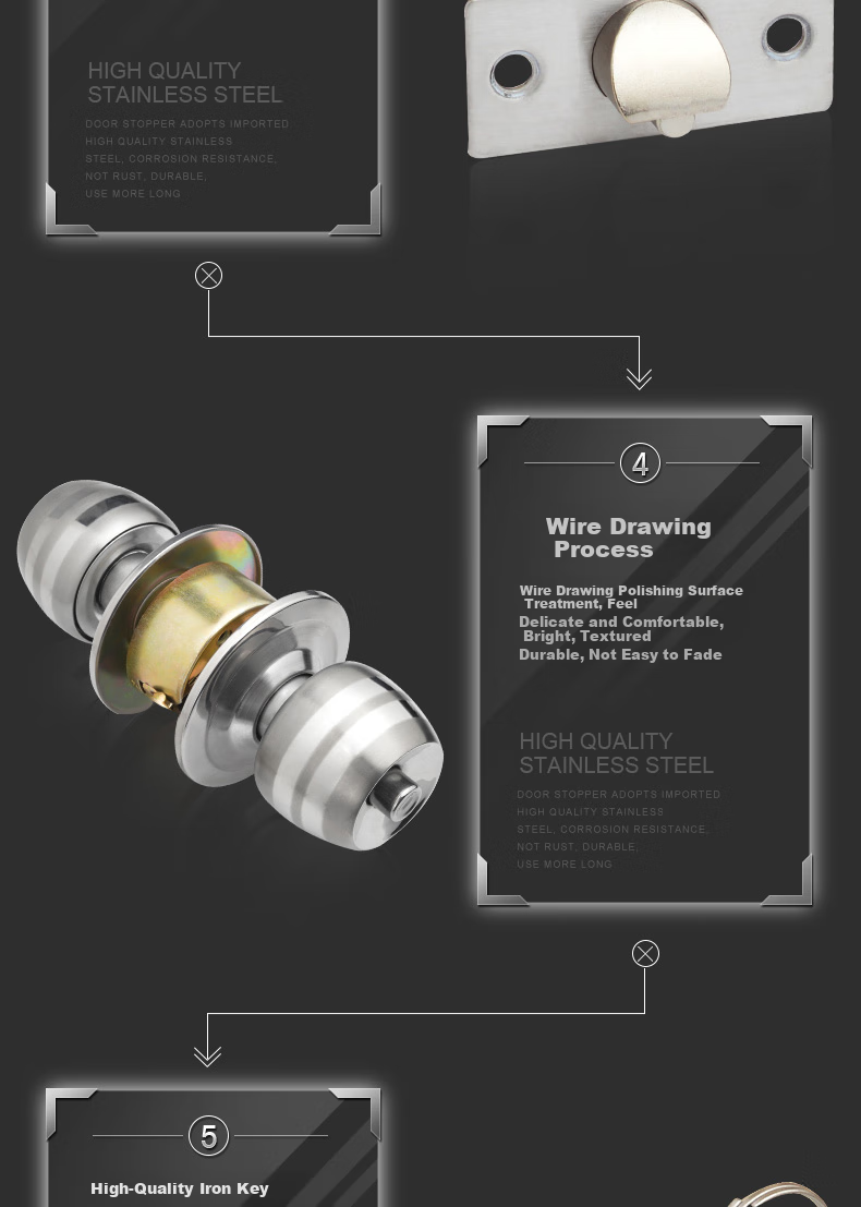 HOTUN Spherical Lock, Interior Door Lock, Round Lock, Old-Style Wooden Door Ball Lock, 5831 Medium-Sized Double Lock Body, Rental Apartment 4