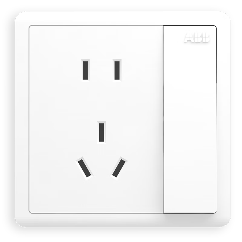 ABB Switch Socket Panel, Yuanchi Series White 86-Type 10A Single Pole Five-Hole with Switch Socket, AO225N