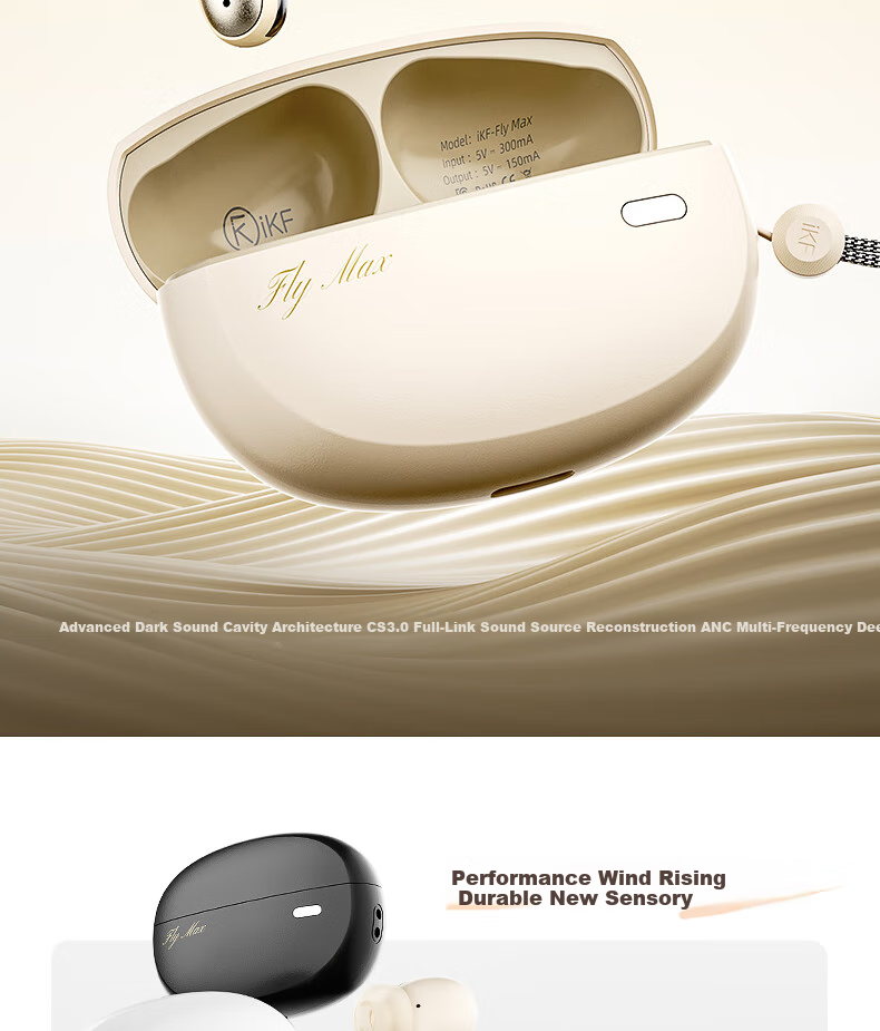 IKF Fly Max True Wireless Bluetooth Headphones with Active Noise Cancellation, Ultra-Wideband In-Ear Design, HiFi Sound Quality for Music, Sports And Gaming, Compatible with Huawei, Xiaomi, Apple, Elegant White 6