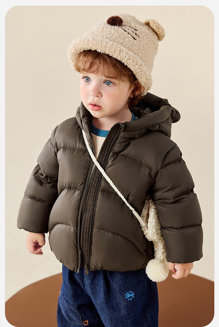 Minibala Kids Unisex Puff Down Jacket with Bear Windproof Hood Winter 2025 New Year Outfit 5