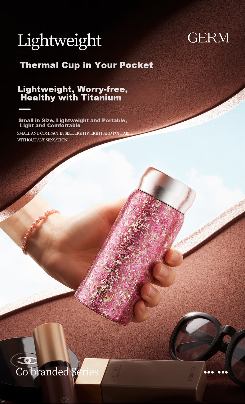 Germ Pure Titanium Insulated Mug for Women, Portable Water Bottle, Ultra-Light Mini Titanium Cup, Lipstick Cup, Mid-Autumn Festival Gift Cup, 210ML Gold 1