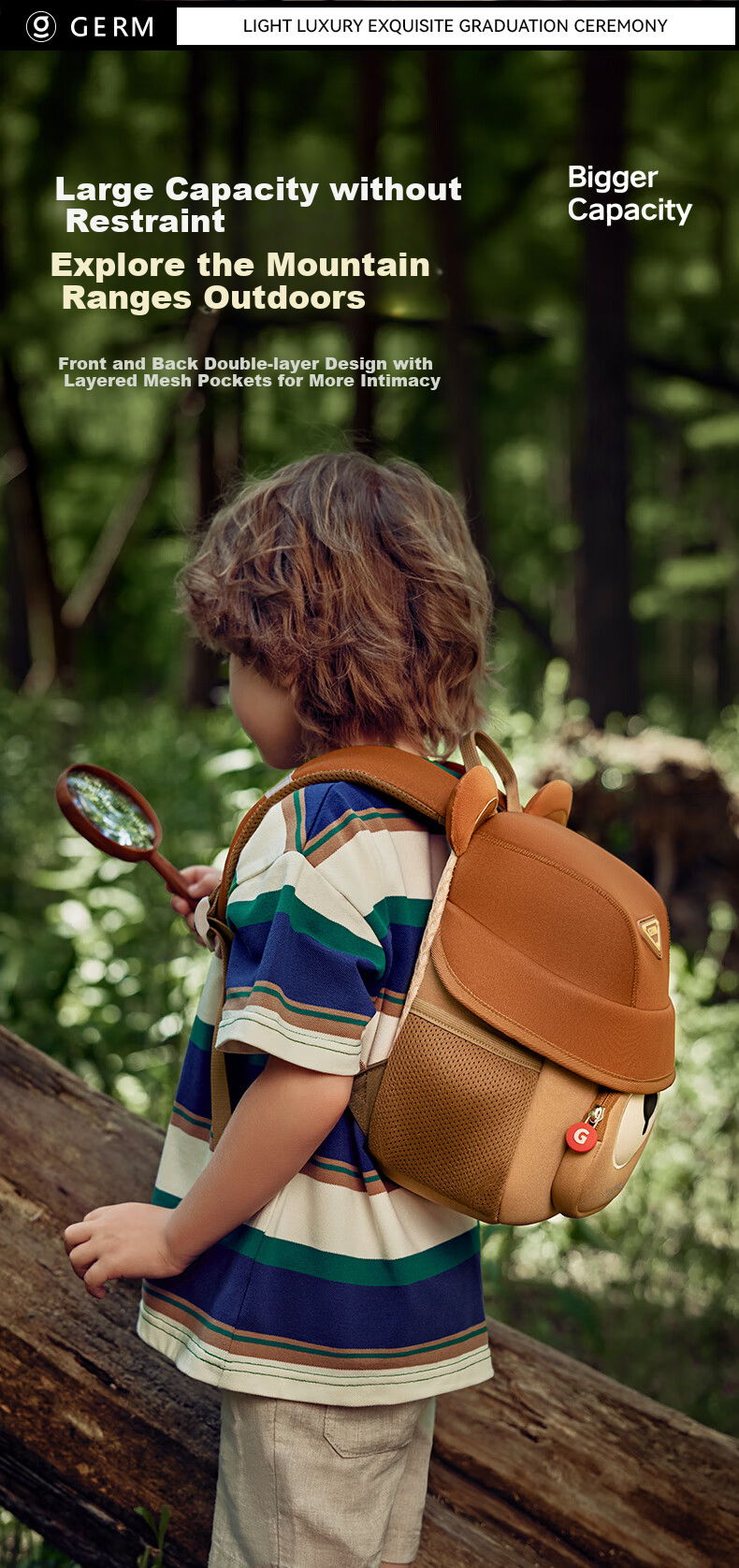 Germ Children's Backpack, Kindergarten Backpack, Ultra-Light Elementary School Bag, Travel Bag for Girls And Boys, Animal-Themed Small Backpack, Keke Xiong 9