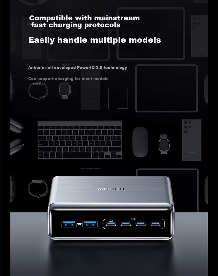ANKE Prime200W Desktop Charging Station [Recommended by Tim from Storm Video], GaN Fast Charging Multi-Port Charger, Type-C 100W Socket Compatible with Apple 17/18 13