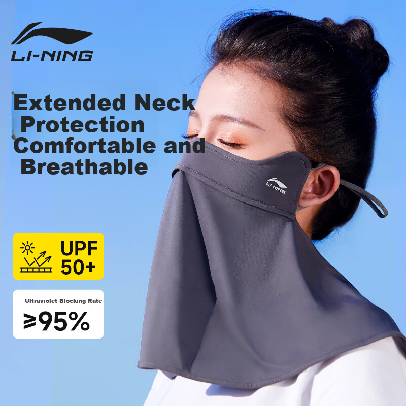 Li-Ning Sun Protection Face Mask for Men And Women, UV-Resistant Summer Ice Silk Thin Breathable Full-Face Neck Guard Face Mask for Driving