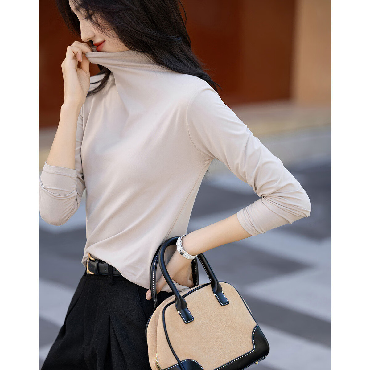 Dme Gentle Mask T Winter Commuter High Neck Shoulder-Fitting High Elasticity Women's T-Shirt