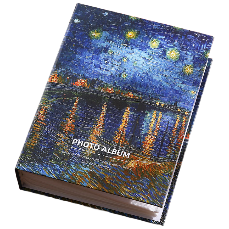 Qiyuan Photo Album 5x6 Inch 100-Pocket Oil Painting Storage Book Romantic Graduation Commemorative Album - Starry Night on the Rhone
