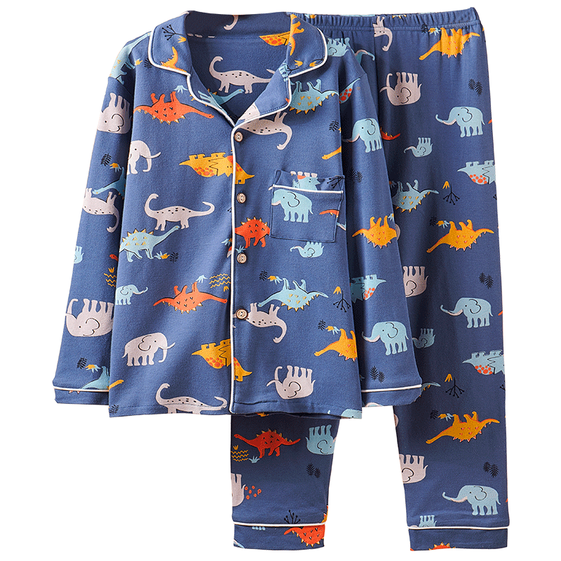 LangSha Children's Pajamas, Boys' All-Season Pure Cotton Sleepwear, for Older Children, Home Wear, Teenagers, Babies, Long-Sleeve And Long-Pants Set