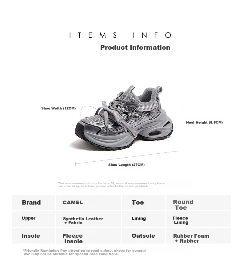 CAMEL Silver Dad Sneakers Women Breathable Mesh Height Increasing Thick Sole Sports Casual Shoes L25A283140 Gun/Black 40 23