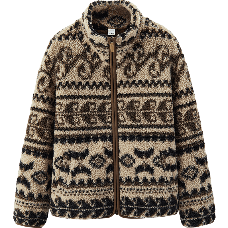 Semir Women's Winter Faux Lamb Wool Fleece Stand Collar Loose Pattern Retro Jacket 2025 109725108011