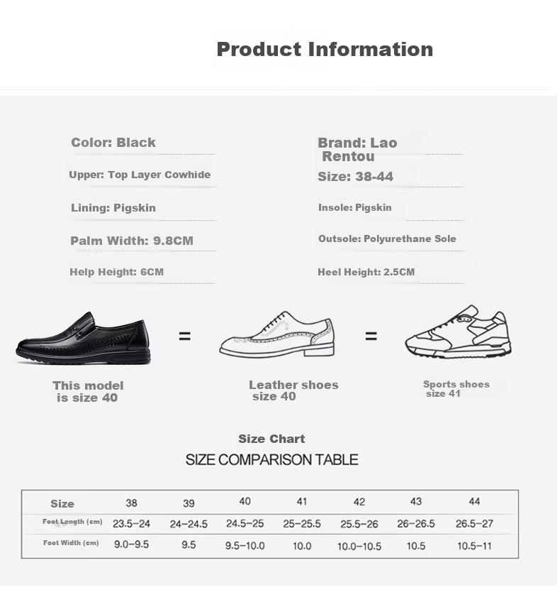LAORENTOU Men's Leather Shoes, Business Casual Shoes, Top-Grain Leather Slip-Ons with Buckle Decoration, Wear-Resistant Breathable Sandals, Hollow Breathable Shoes, Perforated Shoes LL13203 Black Size 38 4