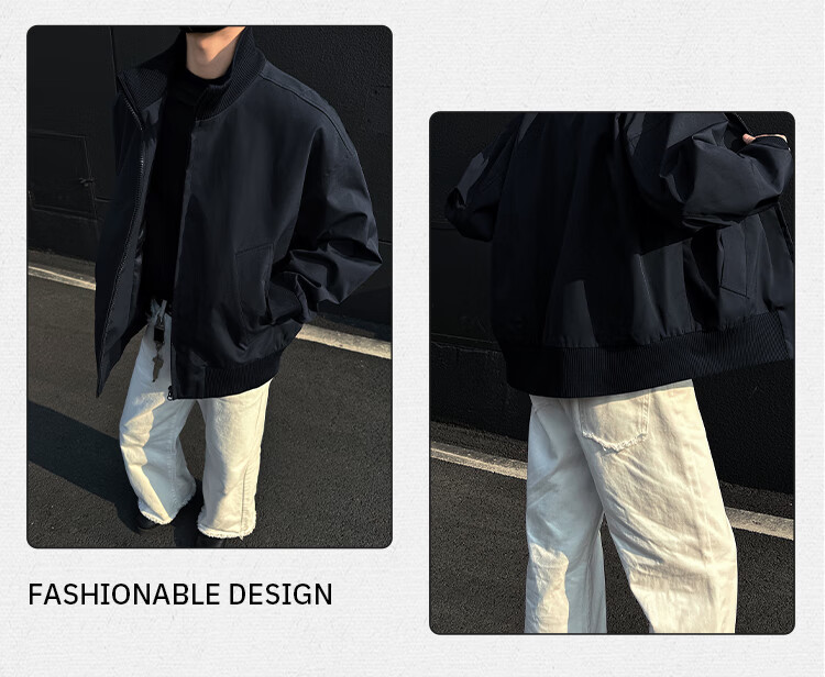 Homlean Men's American Vintage Flight Jacket Autumn Winter Stand Collar Short Baseball Casual Jacket HJ32 Black XL 6