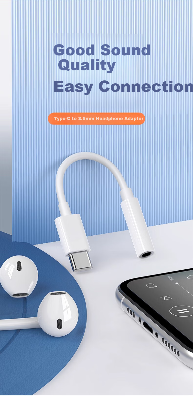 Nengshi Type-C Headphone Adapter, 3.5MM Audio Converter, Compatible with Apple 15, Huawei, OPPO, Xiaomi, Honor Phones, Wired Round Hole, Two-In Dual Type-C 1