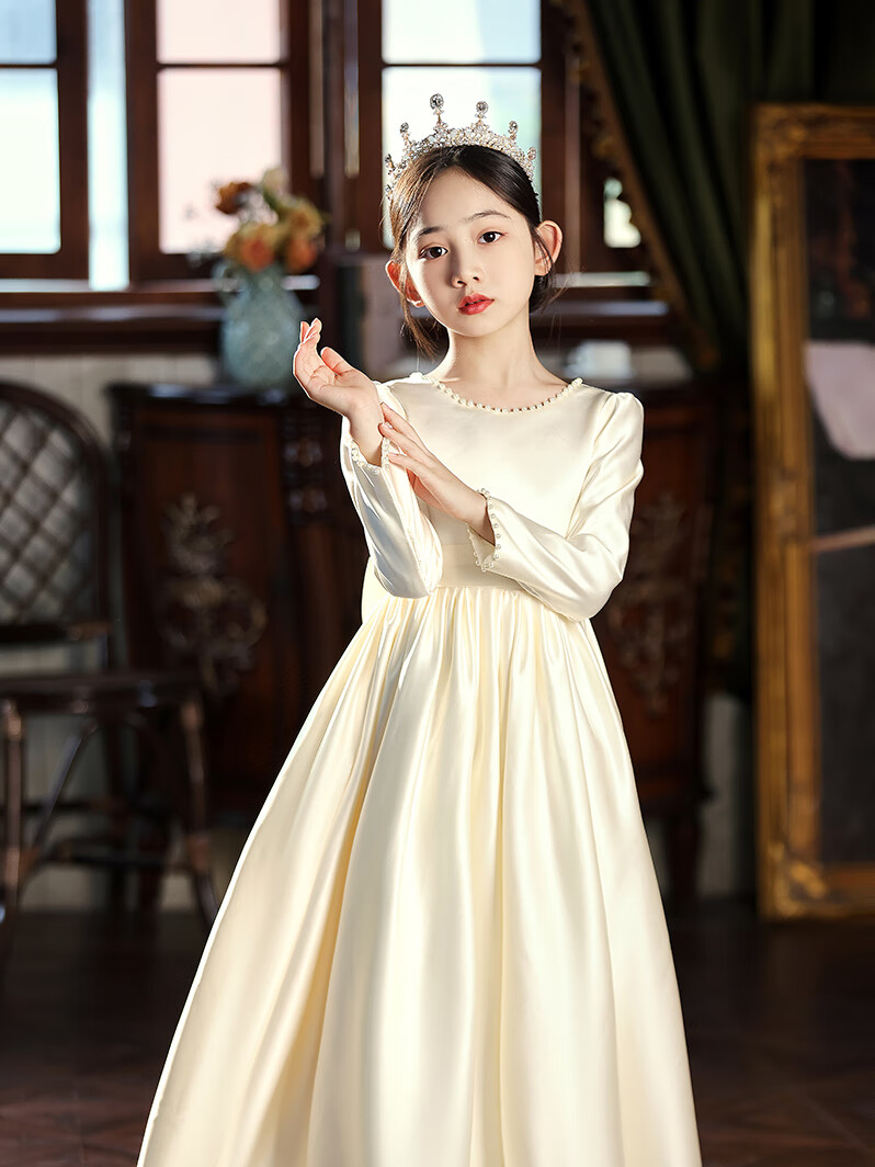Hanquan High-End Girls' Piano Performance Dress Cello Concert Dress Host Princess Dress Girls' Birthday Party Autumn Winter 3