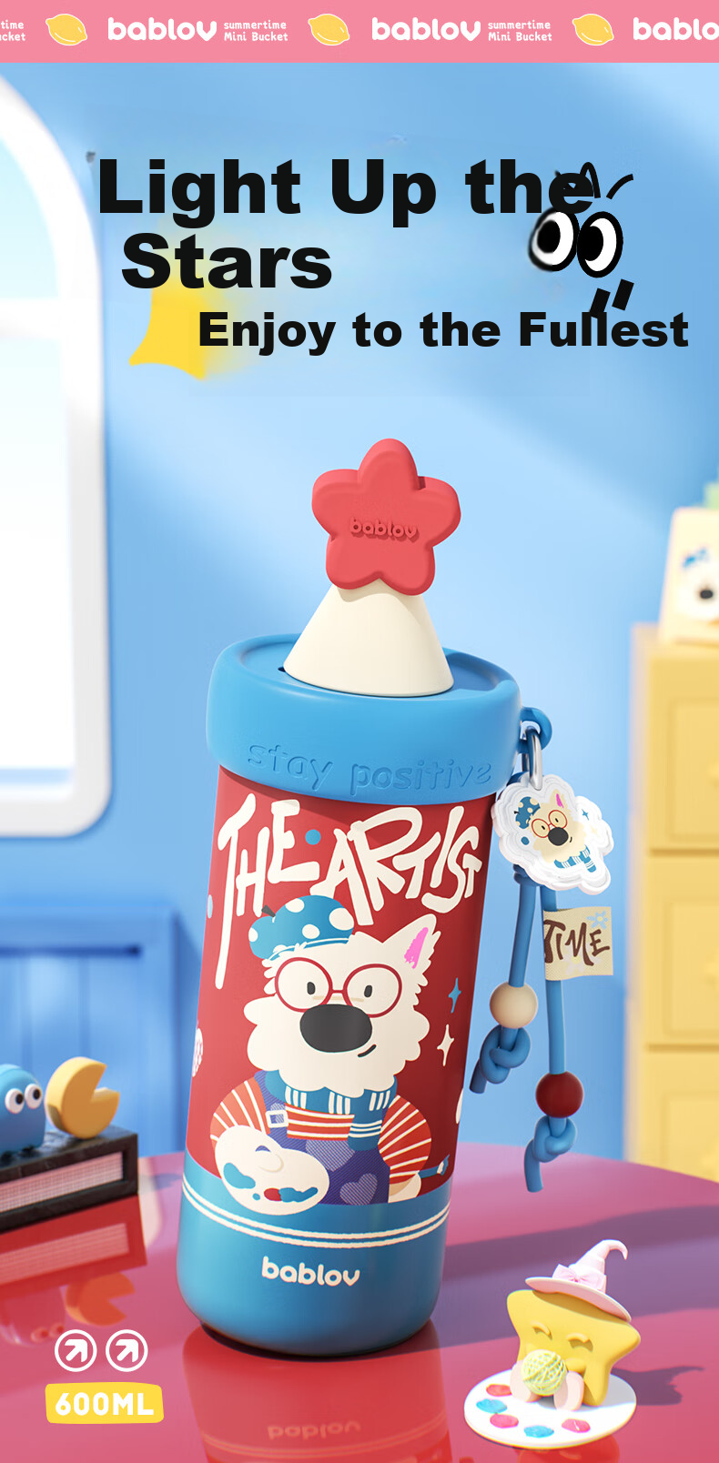 BABLOV Huaban Sen Insulated Water Bottle for Women High-Value Large Capacity Student Portable Straw Cup 1