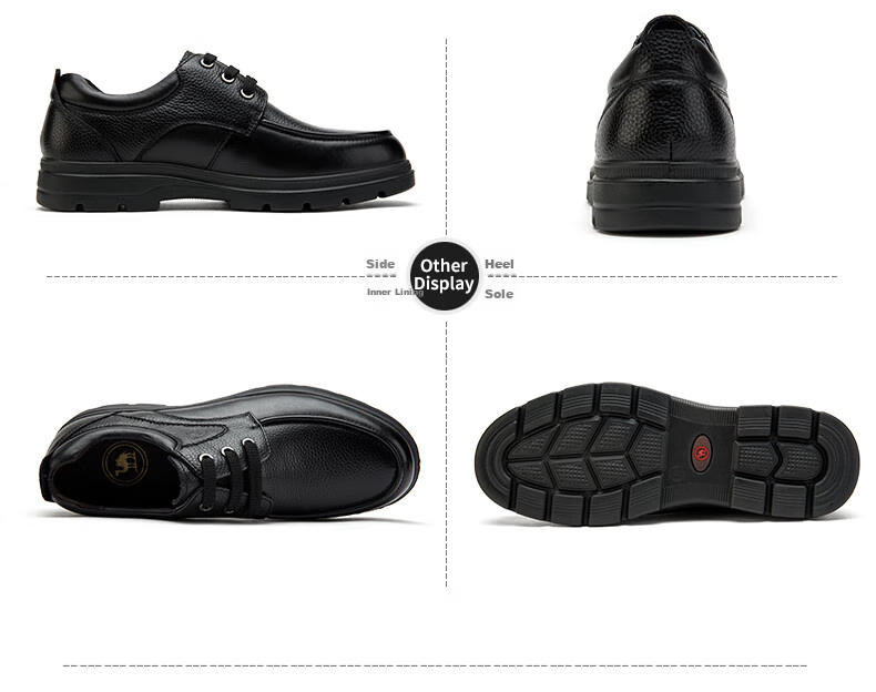 CAMEL Leather Shoes for Men, Business Casual Dad Cowhide Shoes, Soft Sole Comfortable Commuter P15A211018 Black Size 38 9