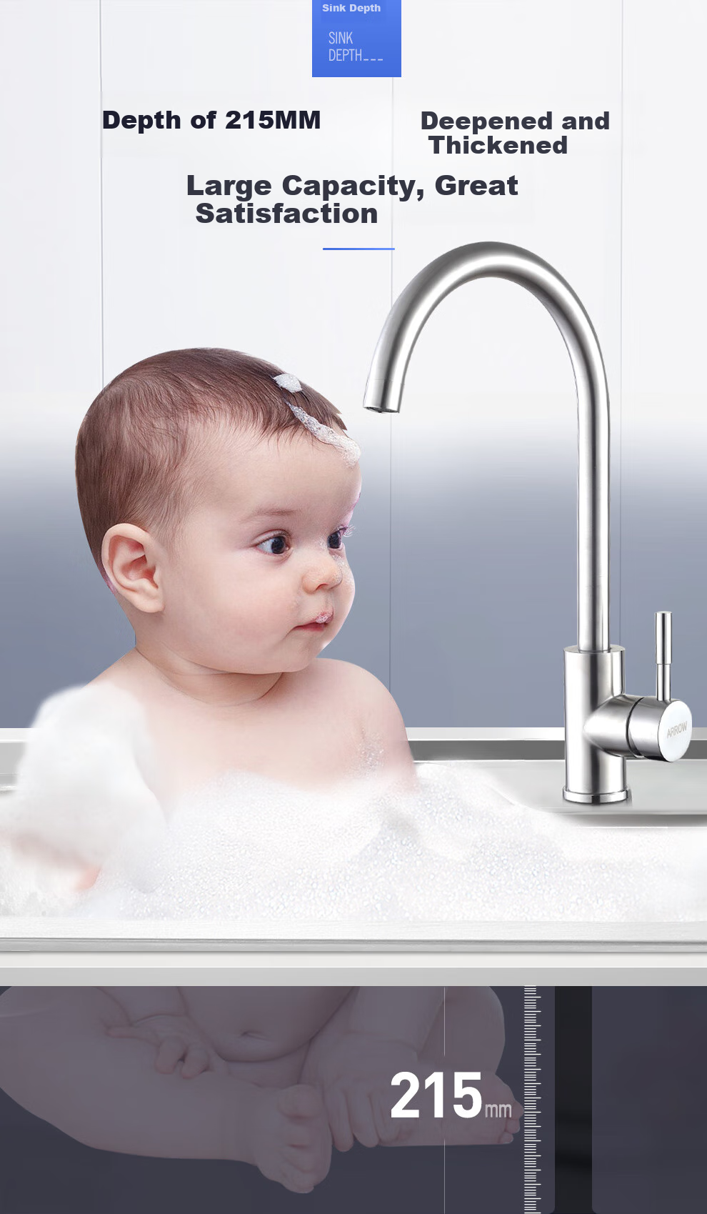 ARROW 304 Stainless Steel Sink, Single Bowl Kitchen Basin, Compact Dishwashing Sink [Renovation Subsidy 15%] 8