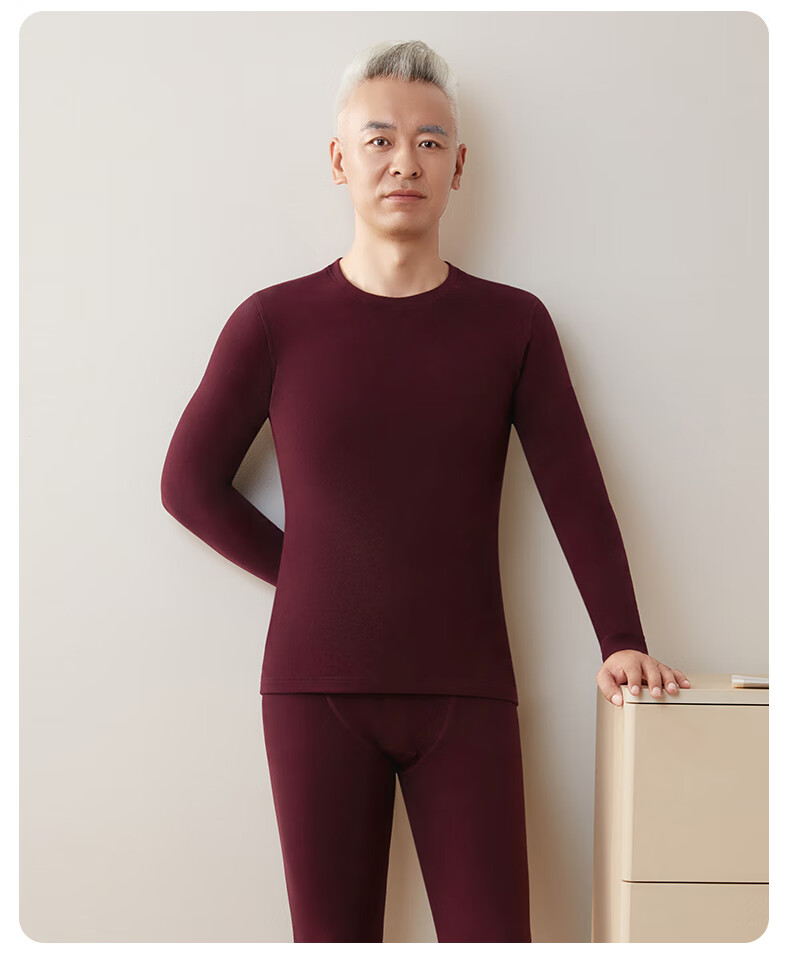 CASENLAND Men's Middle-aged and Elderly Thermal Underwear Set, Fleece Lined, Thickened, Antibacterial, 100% Cotton Long Johns and Top, Autumn Winter Cotton Sweater 2