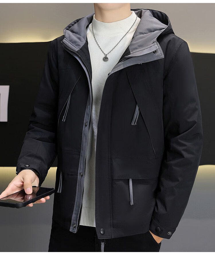 Pierre Cardin Men's Down Jacket Autumn Winter Trendy Hooded Casual Coat Men's Warm Workwear Jacket Off-White XL 12