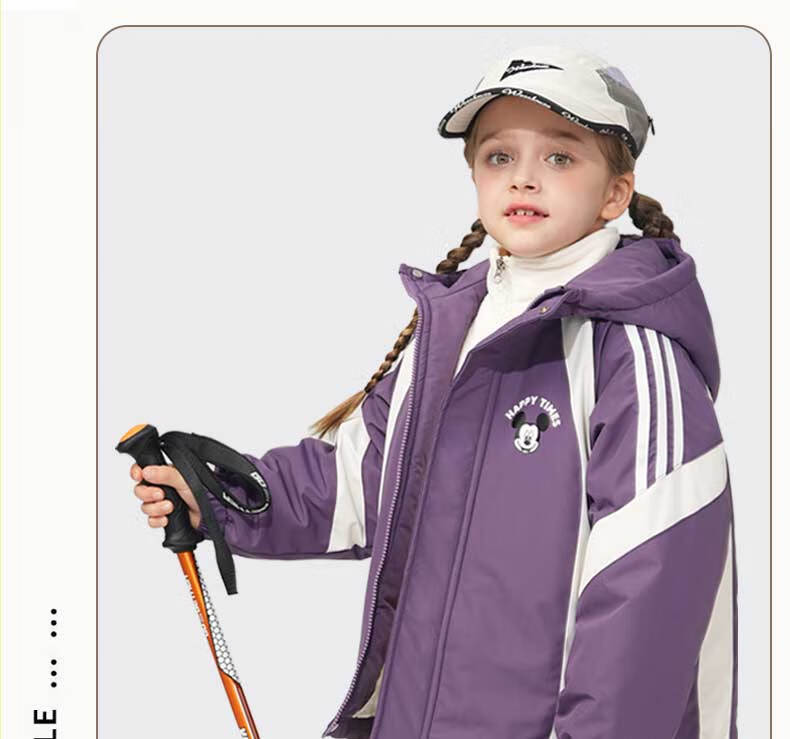 Disney Girls' Hooded Jacket with Fleece Lining 2-in-1 School Uniform Windproof Coat for Older Kids 8