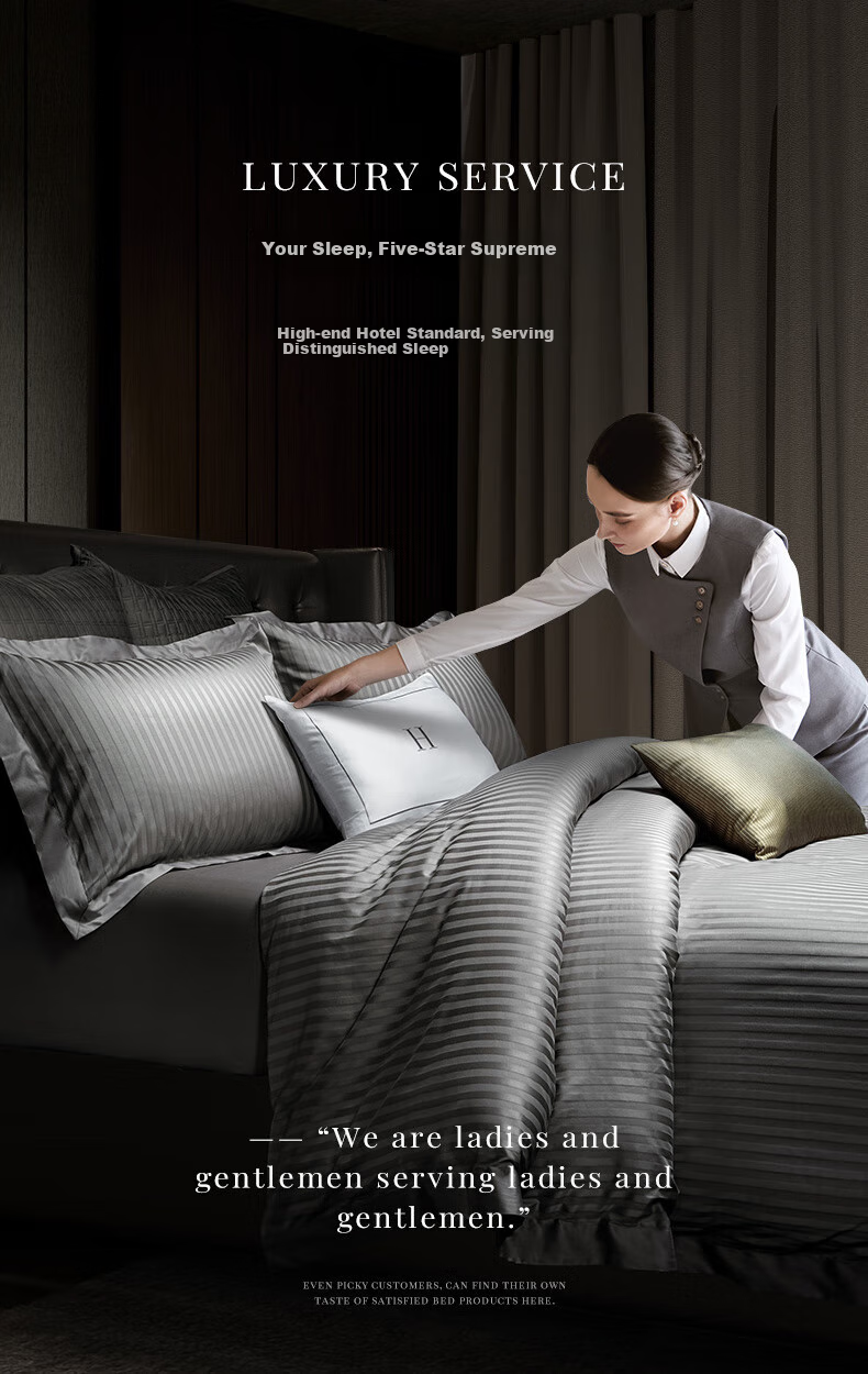 Canasin Hilton Hotel Four-Piece Bedding Set, Luxury 100-Thread Satin Pure Cotton [Fitted Sheet Style], Cream White, for 1.5-Meter Bed 4