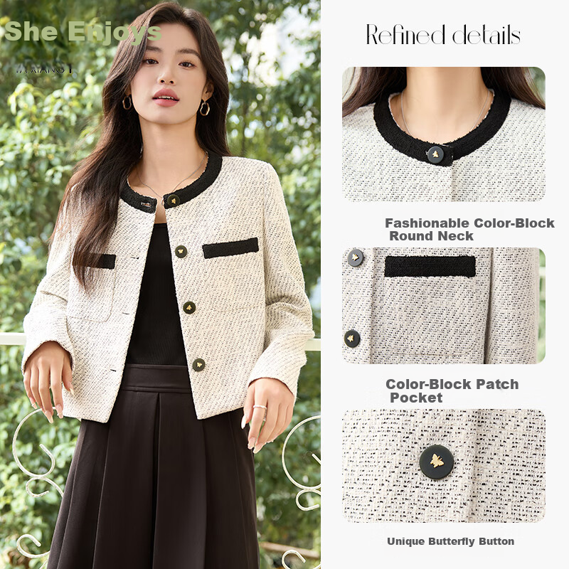 Taxiang Xiaoxiang Style Women's Jacket for Spring And Autumn, Petite Women's Outerwear, Versatile Short Cardigan Coat T51D020