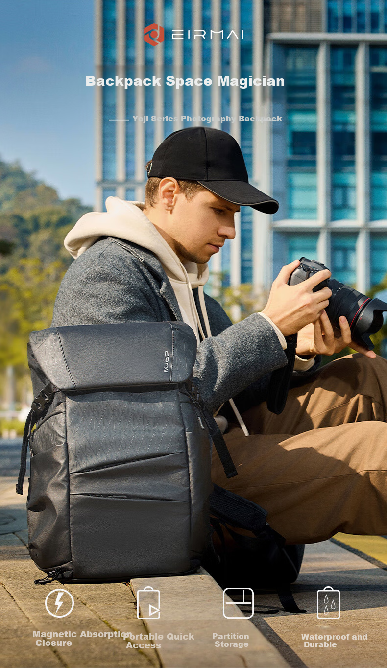 EIRMAI F4D Camera Bag, Peregrine Falcon Series, Suitable for Mirrorless And DSLR Cameras, Compatible with Nikon, Sony, Canon Digital Cameras, Large Capacity Backpack with Storage, Dazzling Black, 20L 1