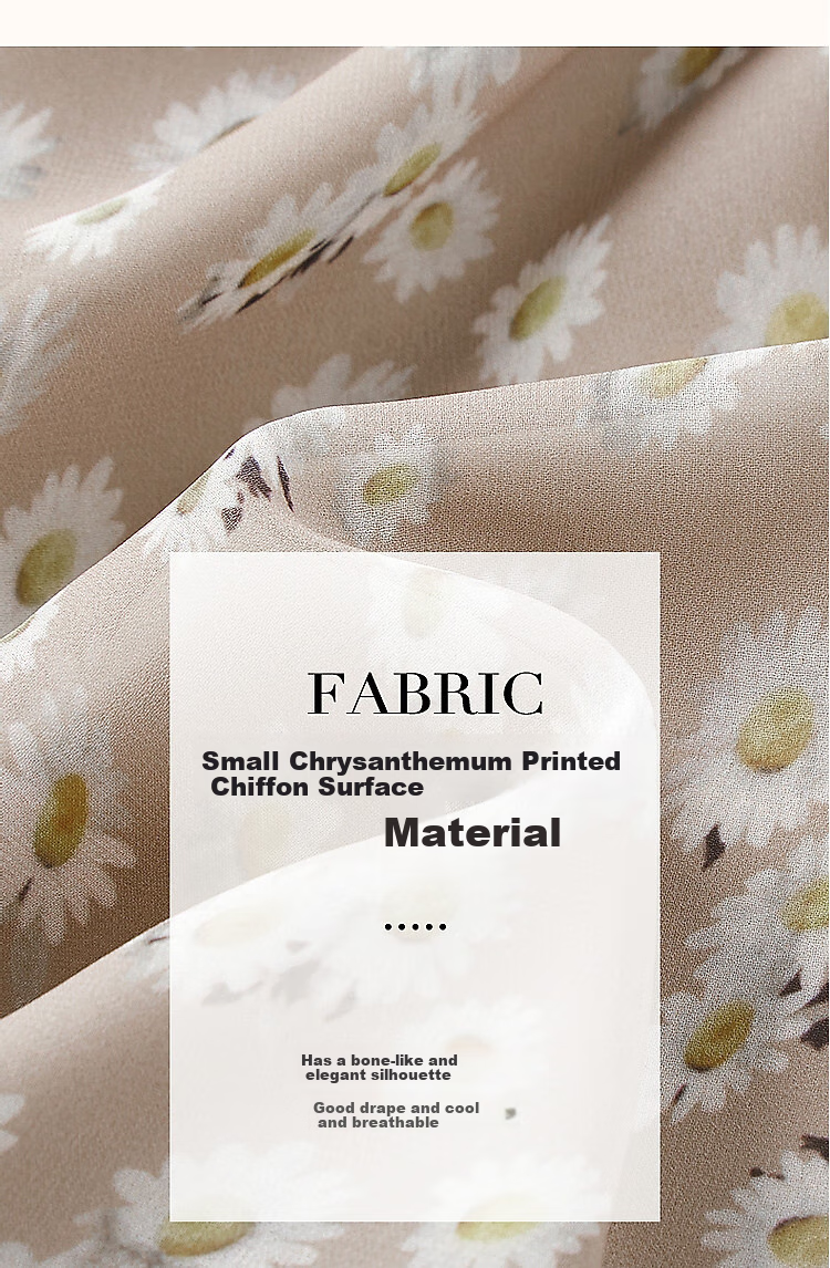 Dme [Xiao Zhi Ju Print Chiffon Dress], Spring And Autumn V-Neck Waist-Cinching Puff Sleeve Midi Dress for Wome 6
