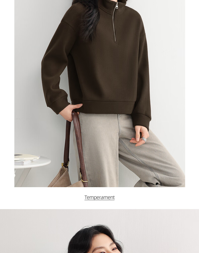 Urban Beauty Women's Polo Collar Sweatshirt Autumn 2026 New Half-Zip Casual Versatile Fleece-Lined Thickened Short Jacket for Spring and Autumn 11