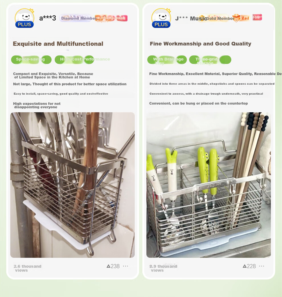 Shuaishi Kitchen Storage Rack Chopstick Holder, 304 Stainless Steel Chopstick Organizer Box, Draining And Anti-Mold Chopstick Cage 2