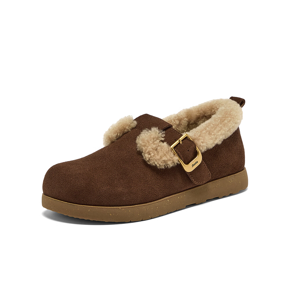 Bata Women's Birkenstock Style Shearling Shoes Winter 2025 British Cow Split Leather Flats 53095CM5 Brown Size 39