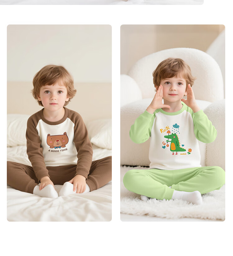 Badibadi Baby Toddler Pure Cotton Autumn Thermal Set Boys Girls Pajamas Pink Plush Bear 100 8