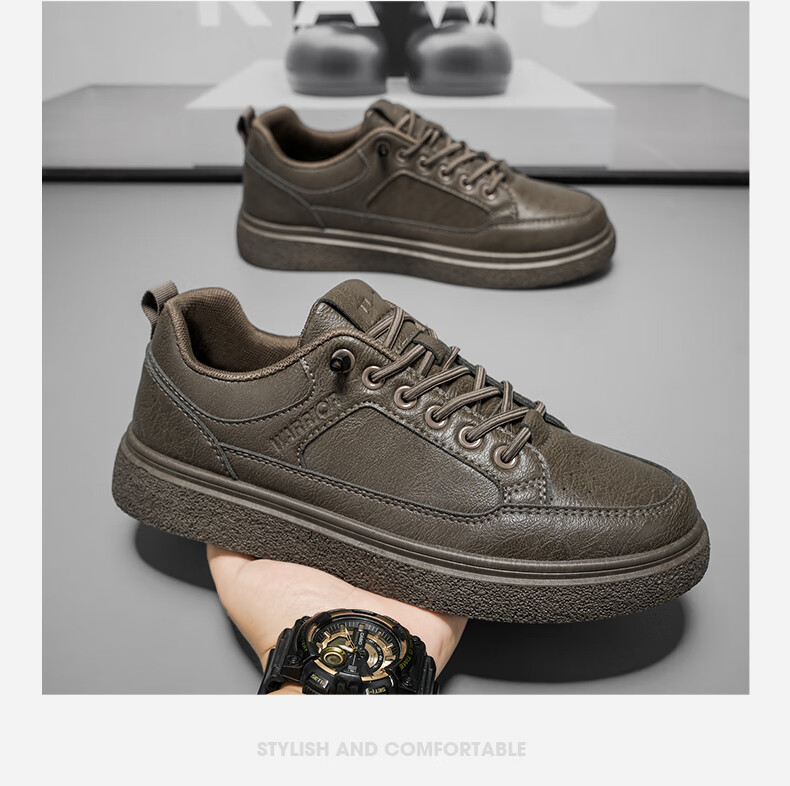 Huili Official Men's Shoes, Autumn And Winter New Casual Sports Leather Shoes, Slip-On Sneakers for Men, 2704 Black, Size 42 22
