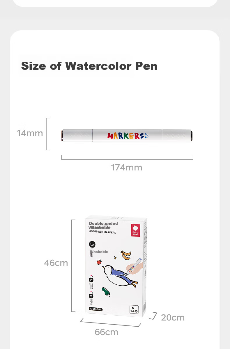 Babycare Washable Double-Sided Watercolor Markers for Babies, Toddlers And Children - Home Use Doodle And Drawing Pens - 12 Colors 9