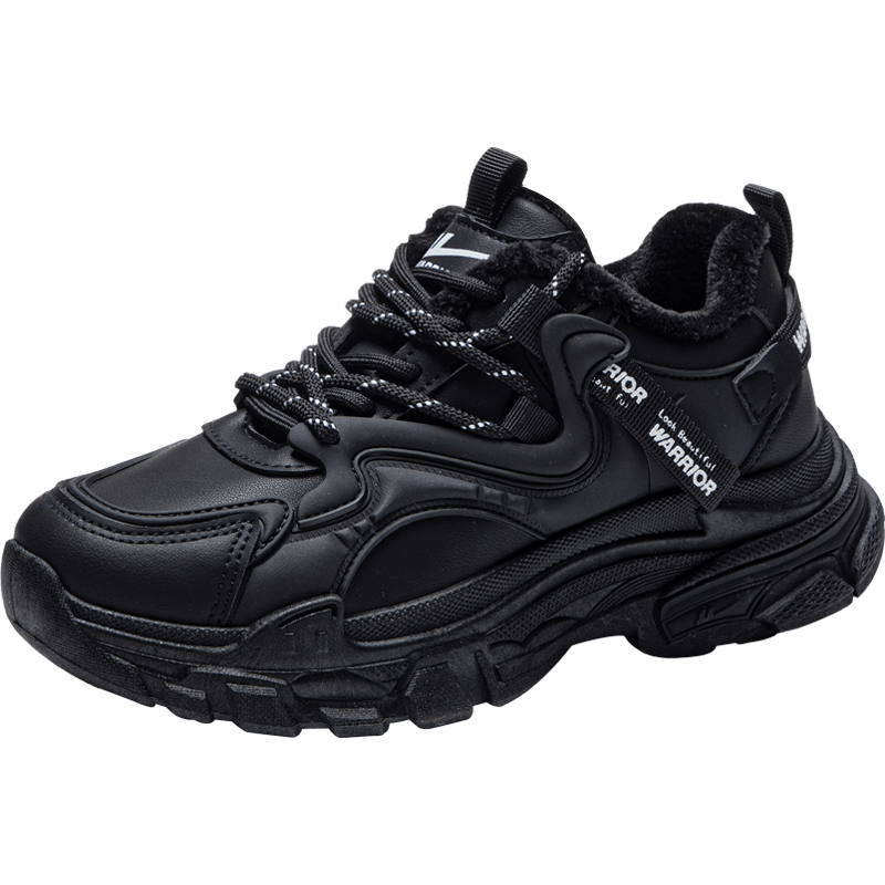 Warrior Official Women's Dad Sneakers 2026 Summer New Plush Warm Versatile Cotton Shoes Black Size 40